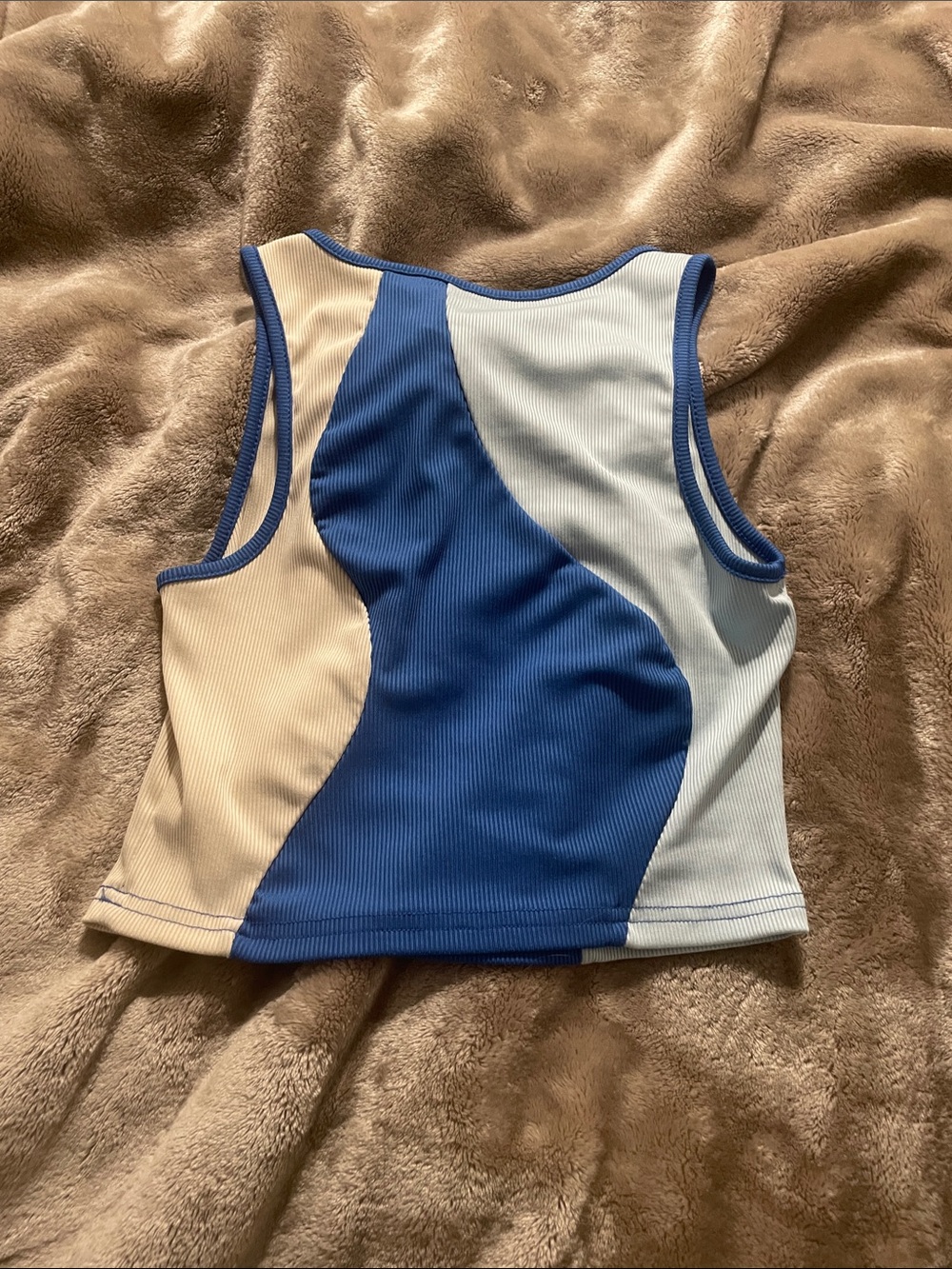 SHEIN Blue Cream Light Blue Colorblock Ribbed Tank Top